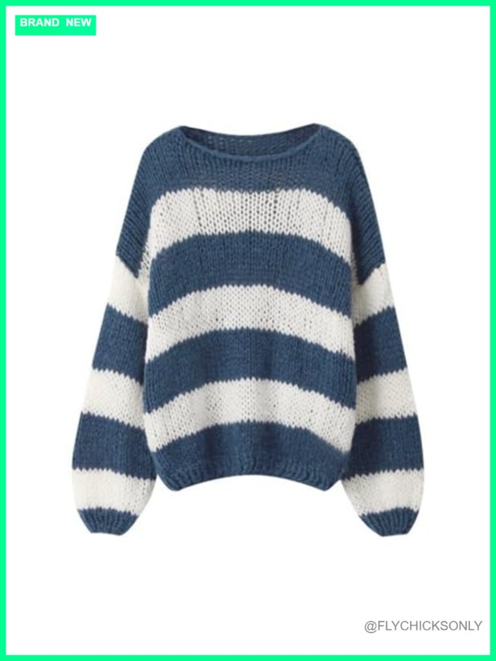 Oversized Striped Knit Sweater Crewneck Long Sleeve Pullover